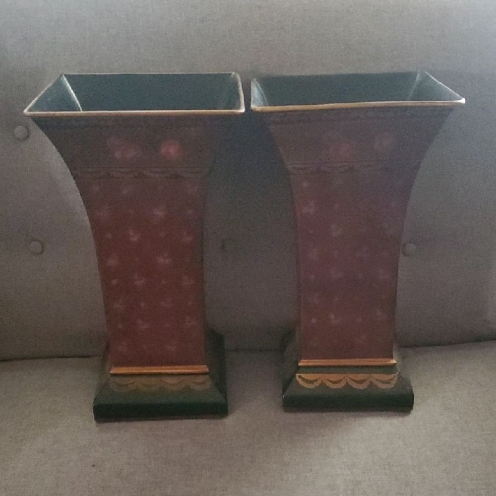 Ethan Allen Burgundy and Gold Vases